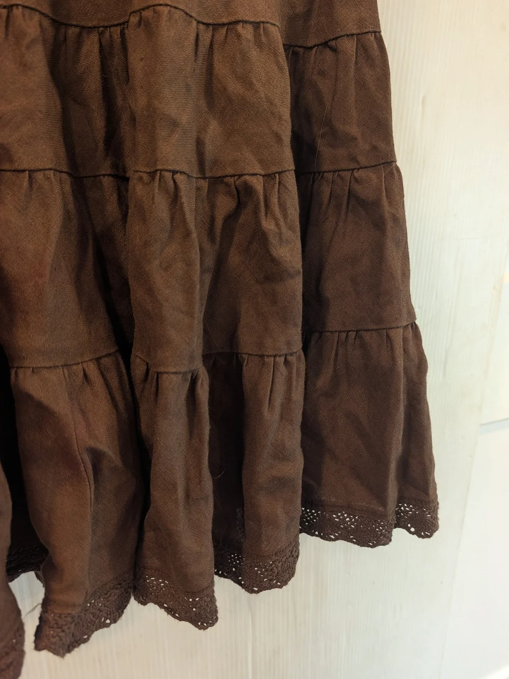 ANN TAYLOR 100% Linen Brown Tiered Midi Skirt Size 8